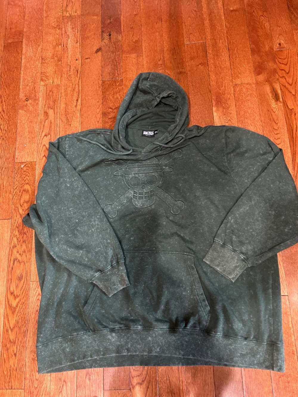 Washed Black Crewneck Hoodie with Embossed Skull Graphic - Picture 2 of 3